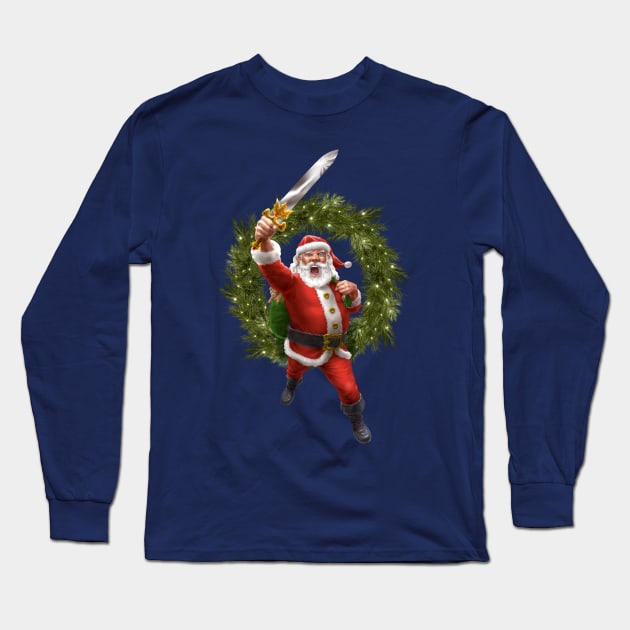 Santa Claus Sleigher Long Sleeve T-Shirt by AyotaIllustration